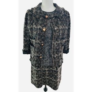 DOLCE & GABBANA Italy Silk Wool Black Camel Boucle‎ Tweed Lace Dress Jacket Set